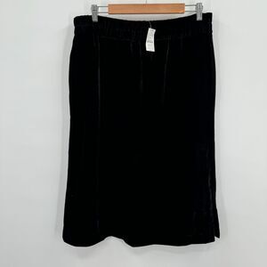 J Crew Velvet Pull On Skirt Large Black Side Slit Below Knee NEW